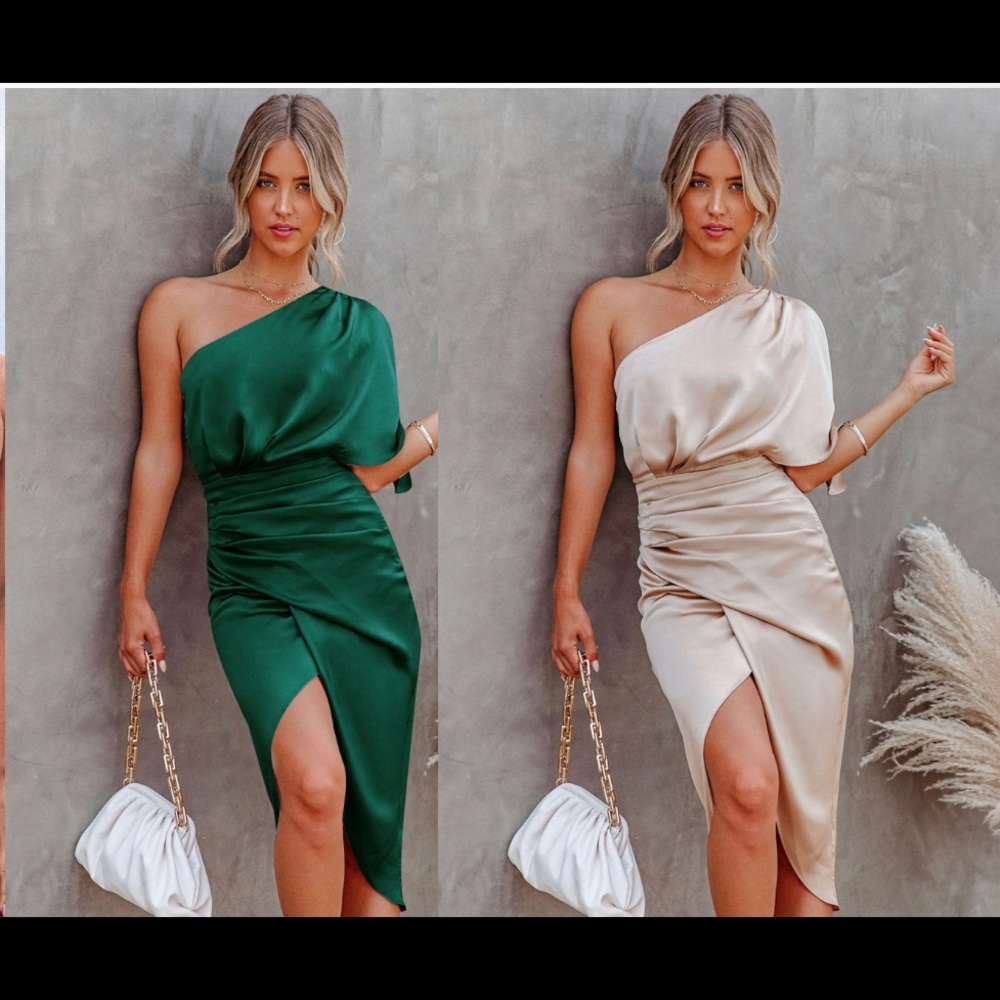 Evonne One-shoulder Sheath Dress - Large Emerald Green